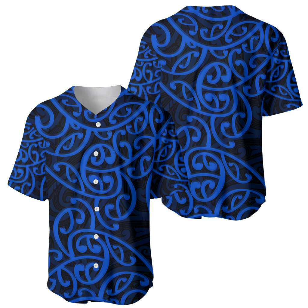 New Zealand Baseball Jersey Maori Pattern Blue LT6 - Wonder Print Shop