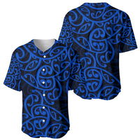 New Zealand Baseball Jersey Maori Pattern Blue LT6 - Wonder Print Shop