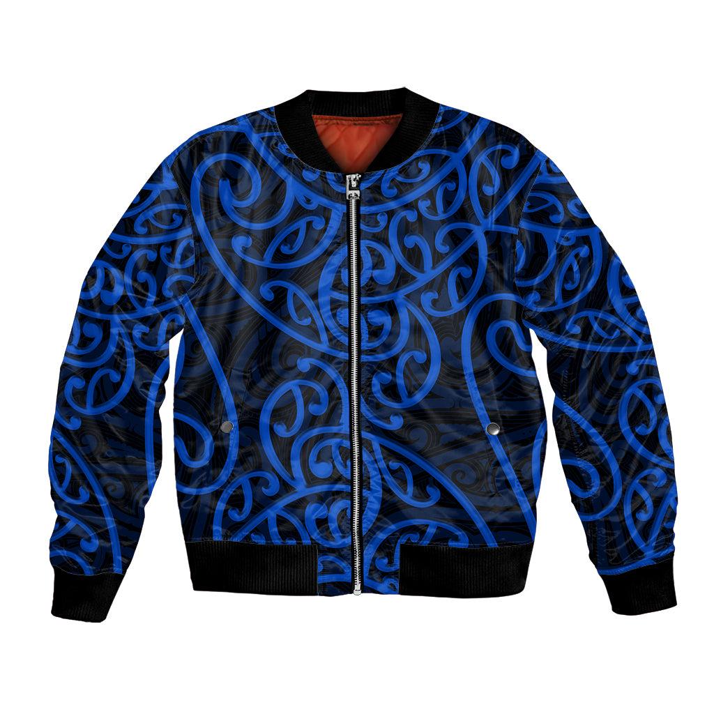 New Zealand Bomber Jacket Maori Pattern Blue LT6 - Wonder Print Shop