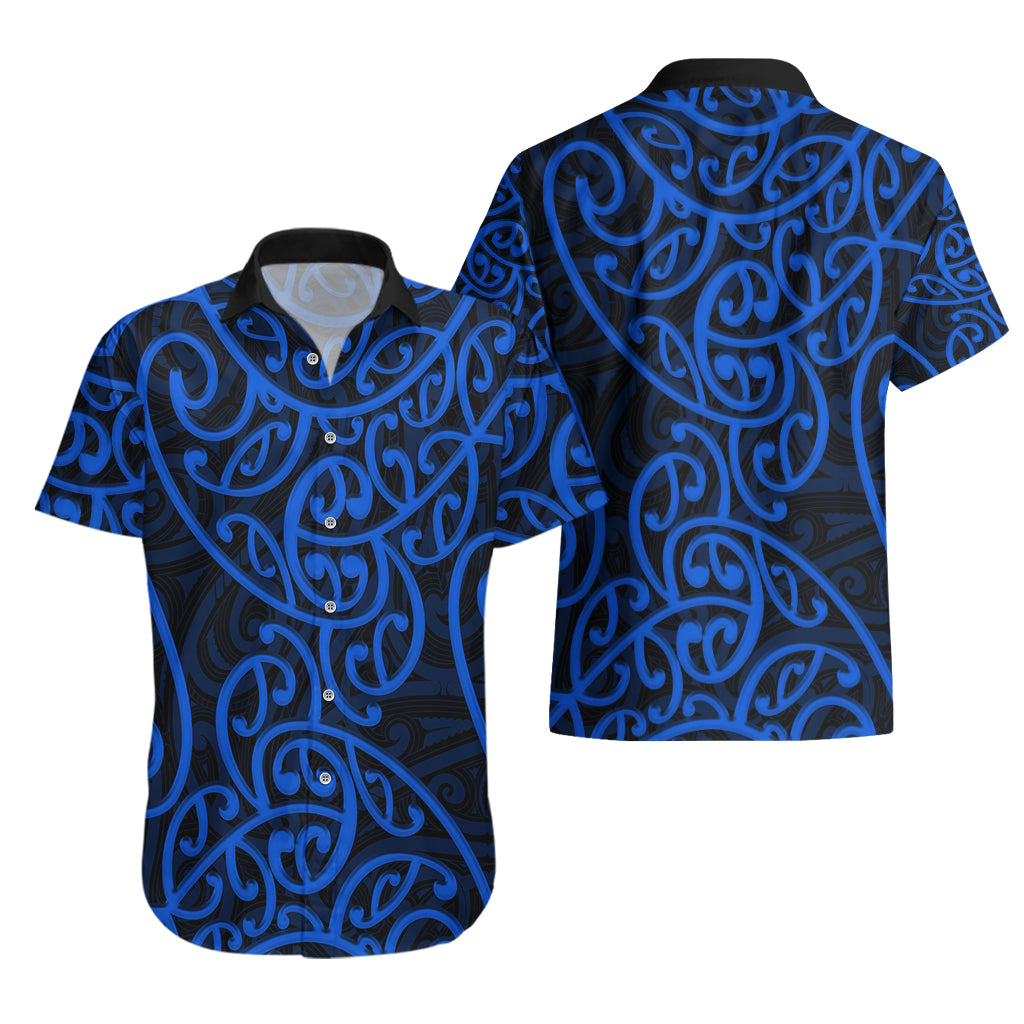 New Zealand Hawaiian Shirt Maori Pattern Blue LT6 - Wonder Print Shop