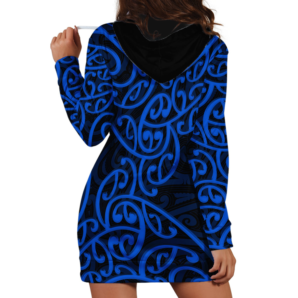 New Zealand Hoodie Dress Maori Pattern Blue LT6 - Wonder Print Shop