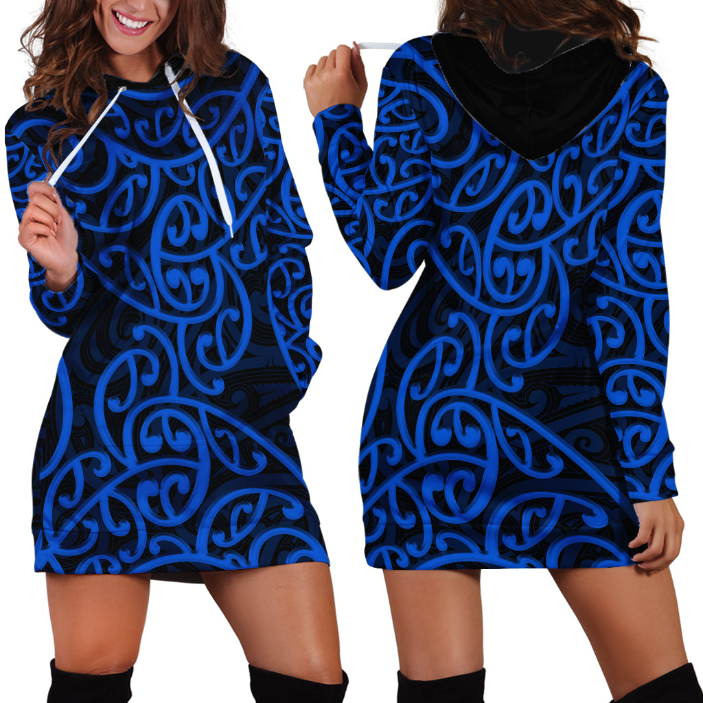 New Zealand Hoodie Dress Maori Pattern Blue LT6 - Wonder Print Shop