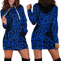 New Zealand Hoodie Dress Maori Pattern Blue LT6 - Wonder Print Shop