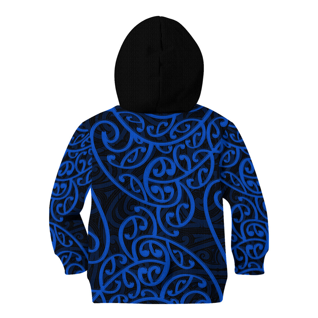 New Zealand Kid Hoodie Maori Pattern Blue LT6 - Wonder Print Shop