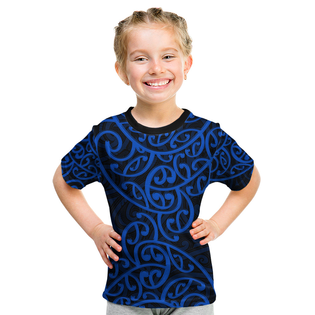 New Zealand Kid T Shirt Maori Pattern Blue LT6 - Wonder Print Shop