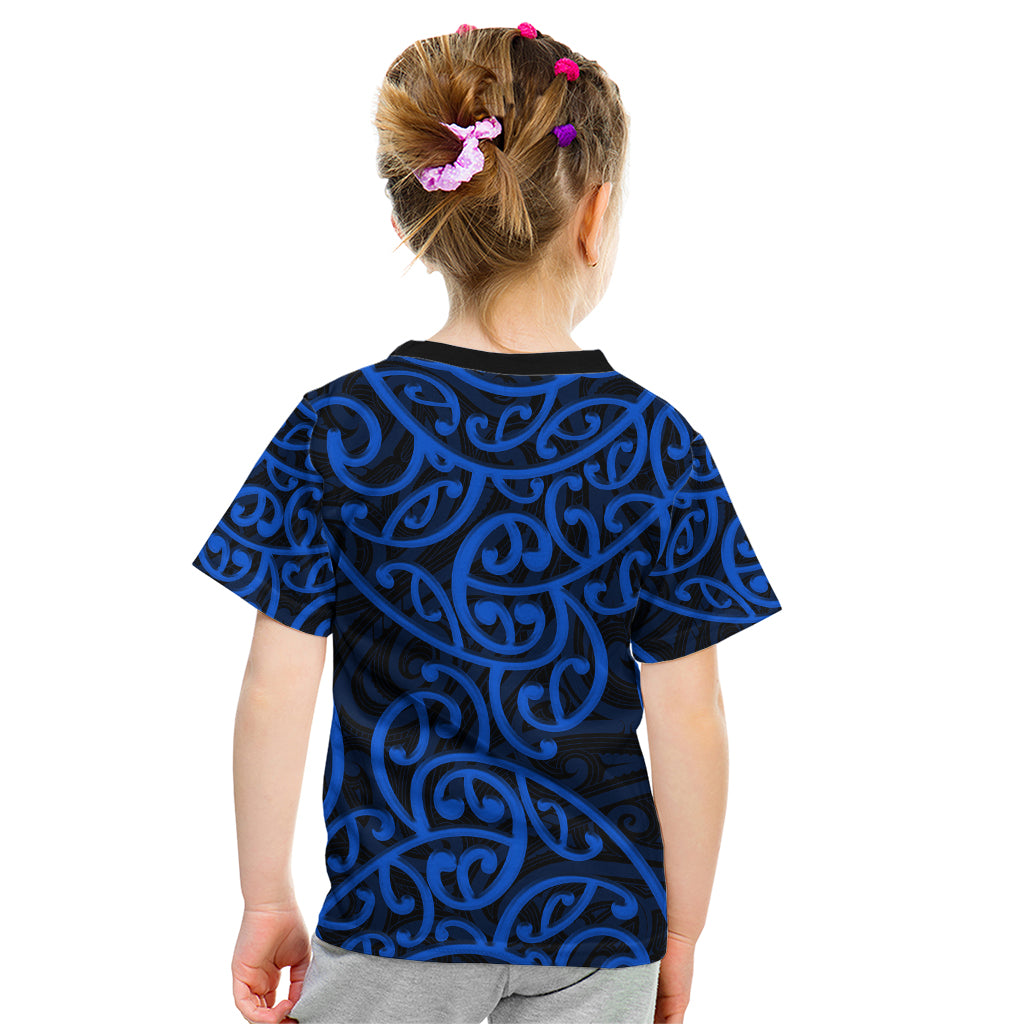 New Zealand Kid T Shirt Maori Pattern Blue LT6 - Wonder Print Shop