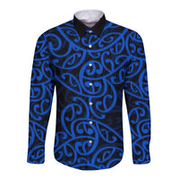 New Zealand Long Sleeve Button Shirt Maori Pattern Blue LT6 - Wonder Print Shop