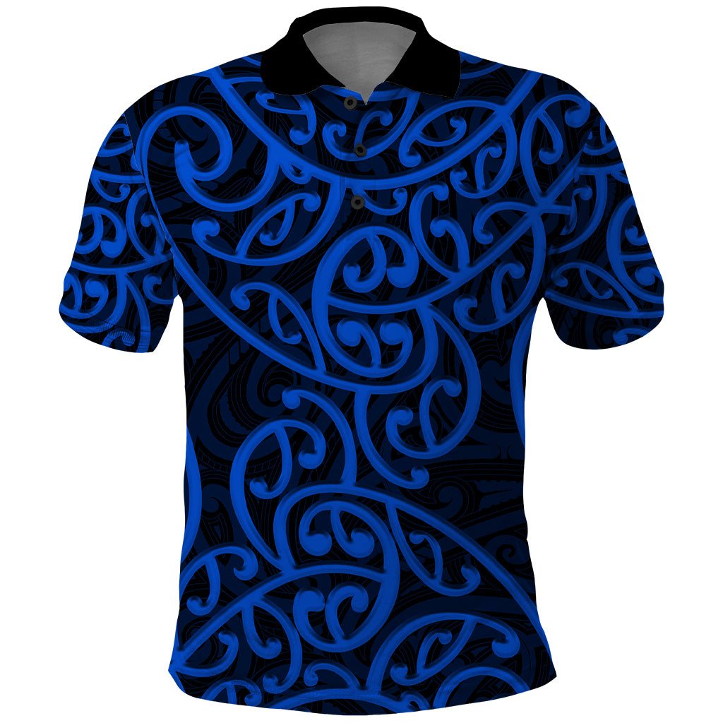 New Zealand Polo Shirt Maori Pattern Blue LT6 - Wonder Print Shop