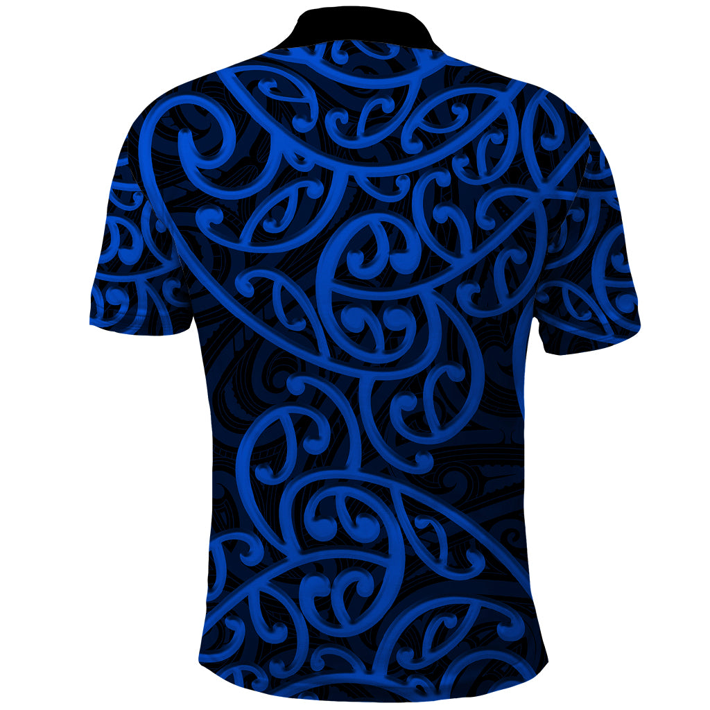 New Zealand Polo Shirt Maori Pattern Blue LT6 - Wonder Print Shop