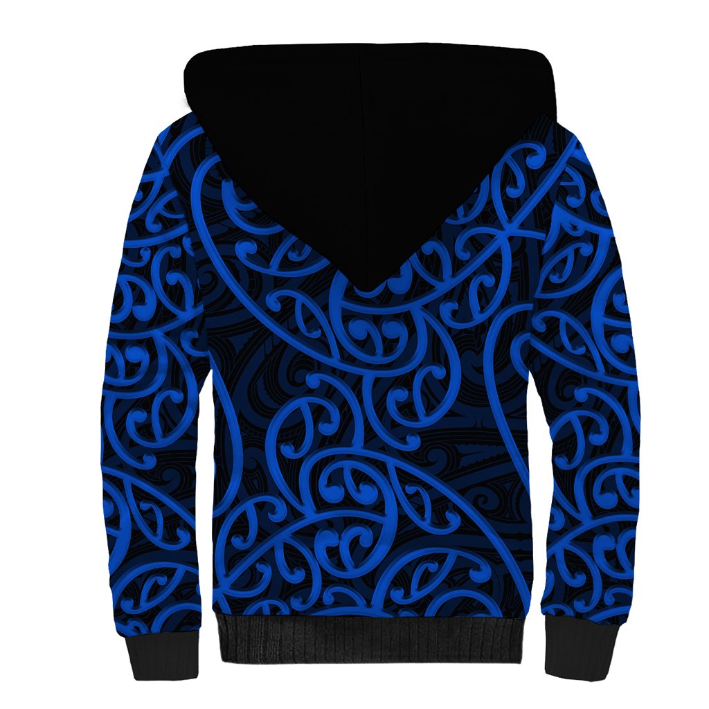 New Zealand Sherpa Hoodie Maori Pattern Blue LT6 - Wonder Print Shop