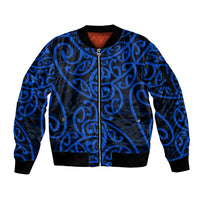 New Zealand Sleeve Zip Bomber Jacket Maori Pattern Blue LT6 - Wonder Print Shop