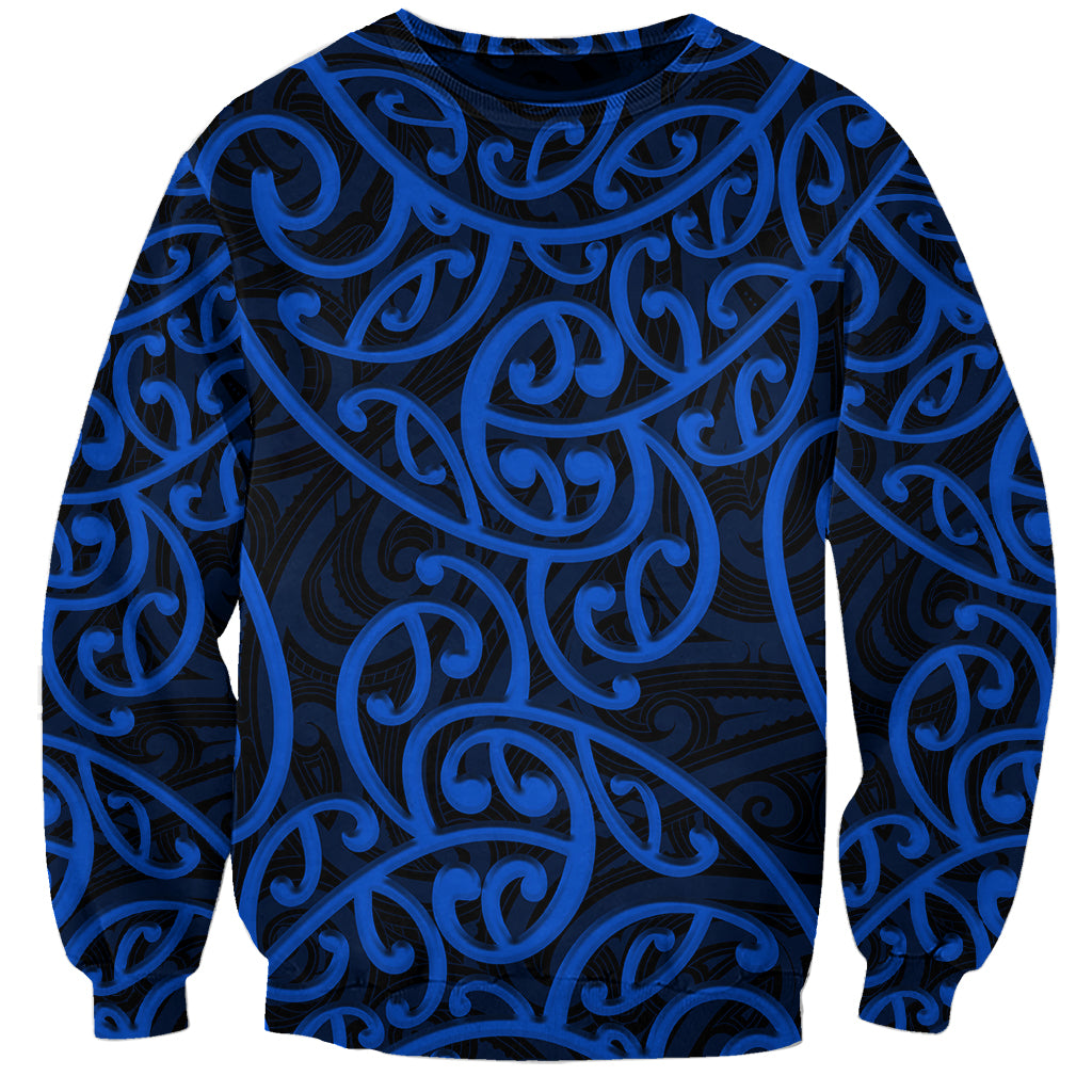 New Zealand Sweatshirt Maori Pattern Blue LT6 - Wonder Print Shop