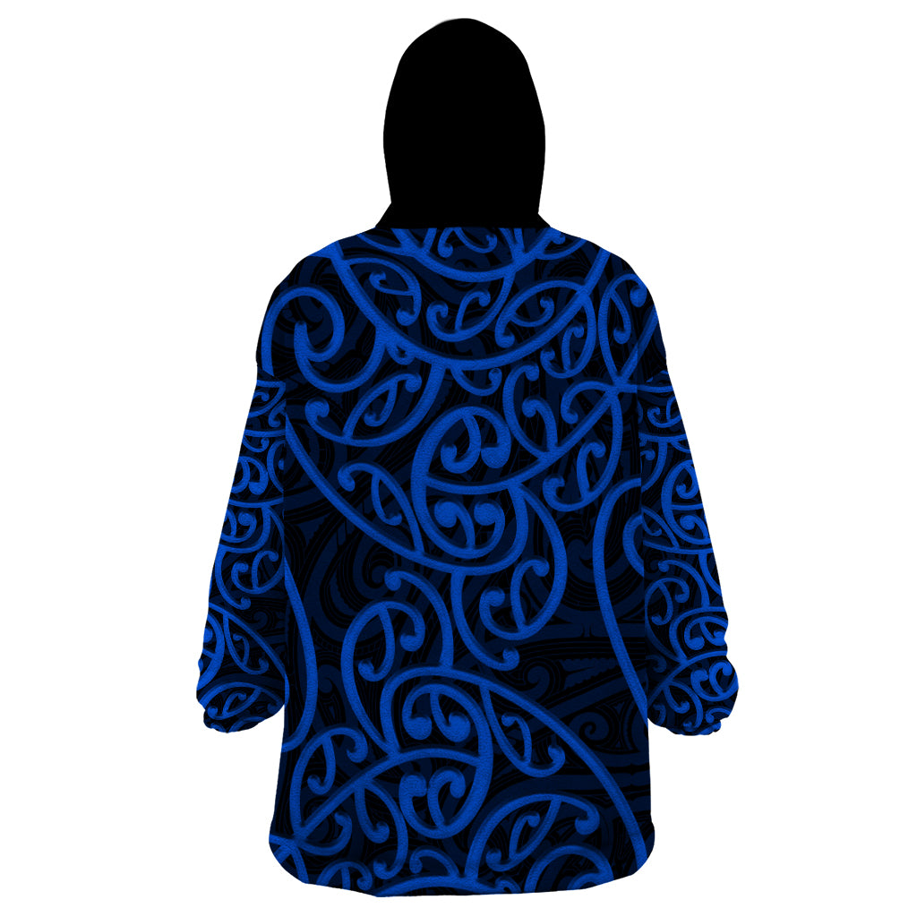 New Zealand Wearable Blanket Hoodie Maori Pattern Blue LT6 - Wonder Print Shop