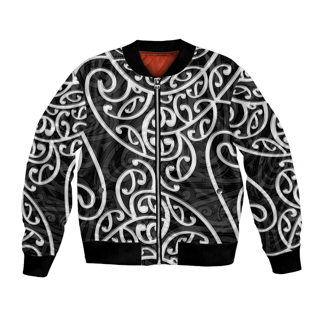 New Zealand Bomber Jacket Maori Pattern White LT6 - Wonder Print Shop