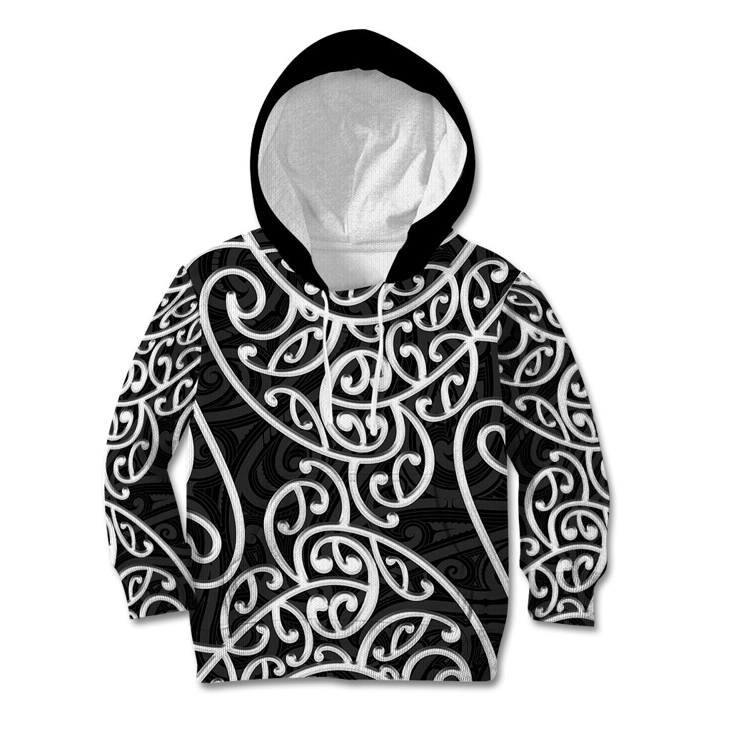 New Zealand Kid Hoodie Maori Pattern White LT6 - Wonder Print Shop