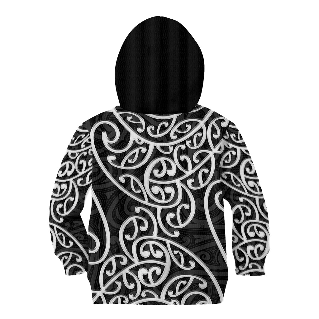 New Zealand Kid Hoodie Maori Pattern White LT6 - Wonder Print Shop