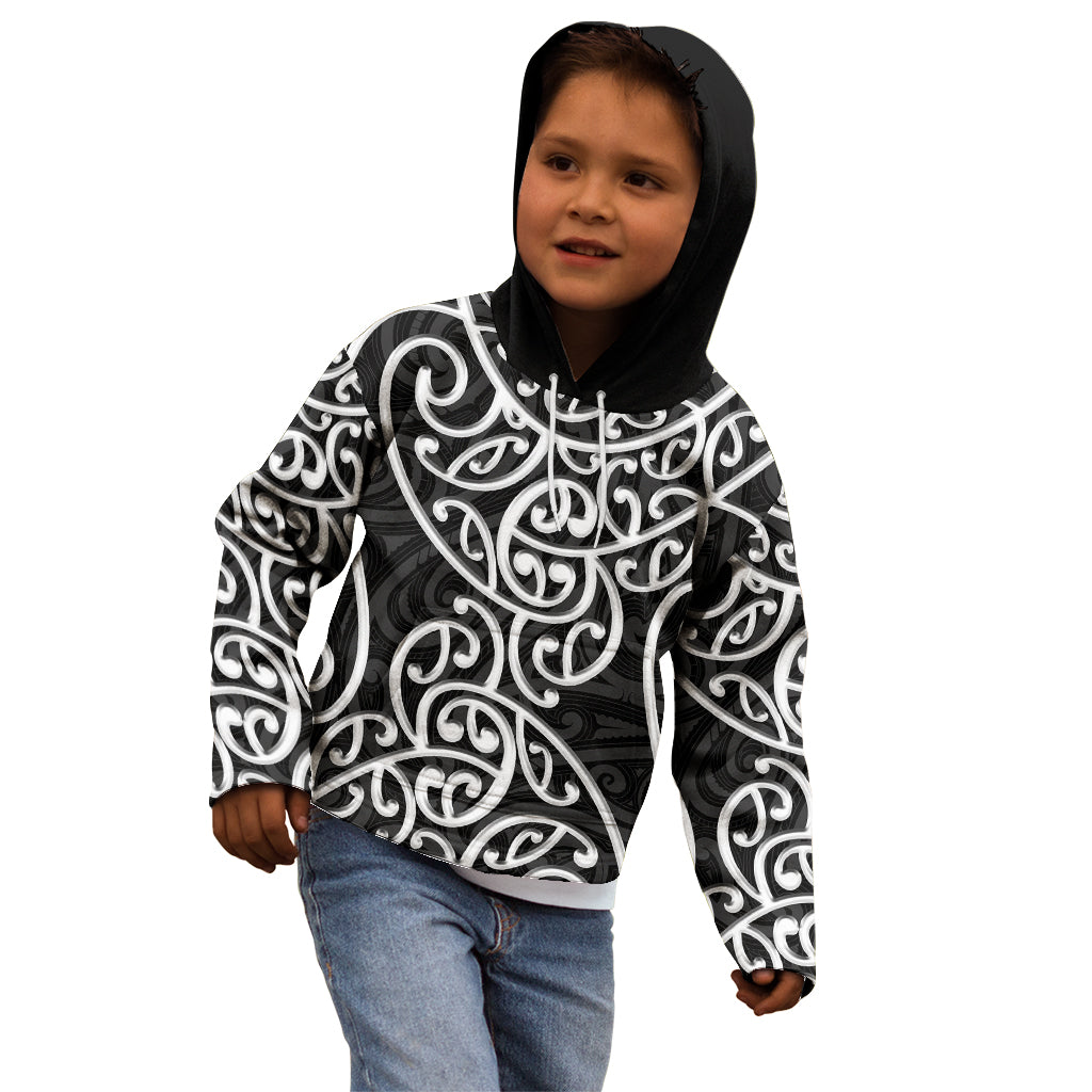 New Zealand Kid Hoodie Maori Pattern White LT6 - Wonder Print Shop