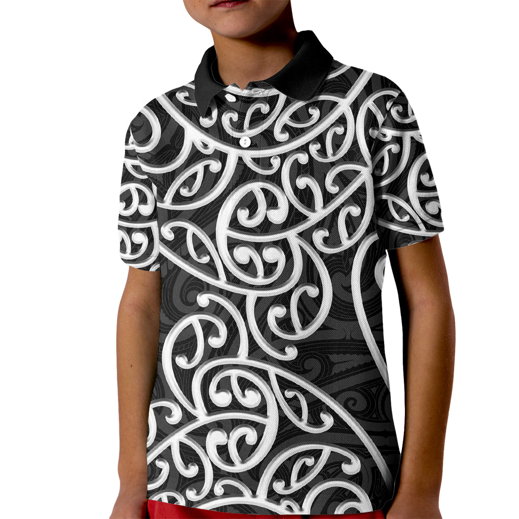 New Zealand Kid Polo Shirt Maori Pattern White LT6 - Wonder Print Shop