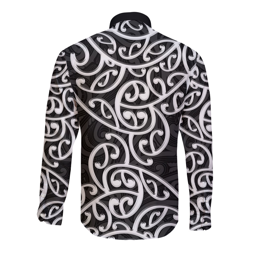 New Zealand Long Sleeve Button Shirt Maori Pattern White LT6 - Wonder Print Shop