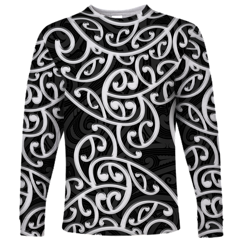New Zealand Long Sleeve Shirt Maori Pattern White LT6 - Wonder Print Shop