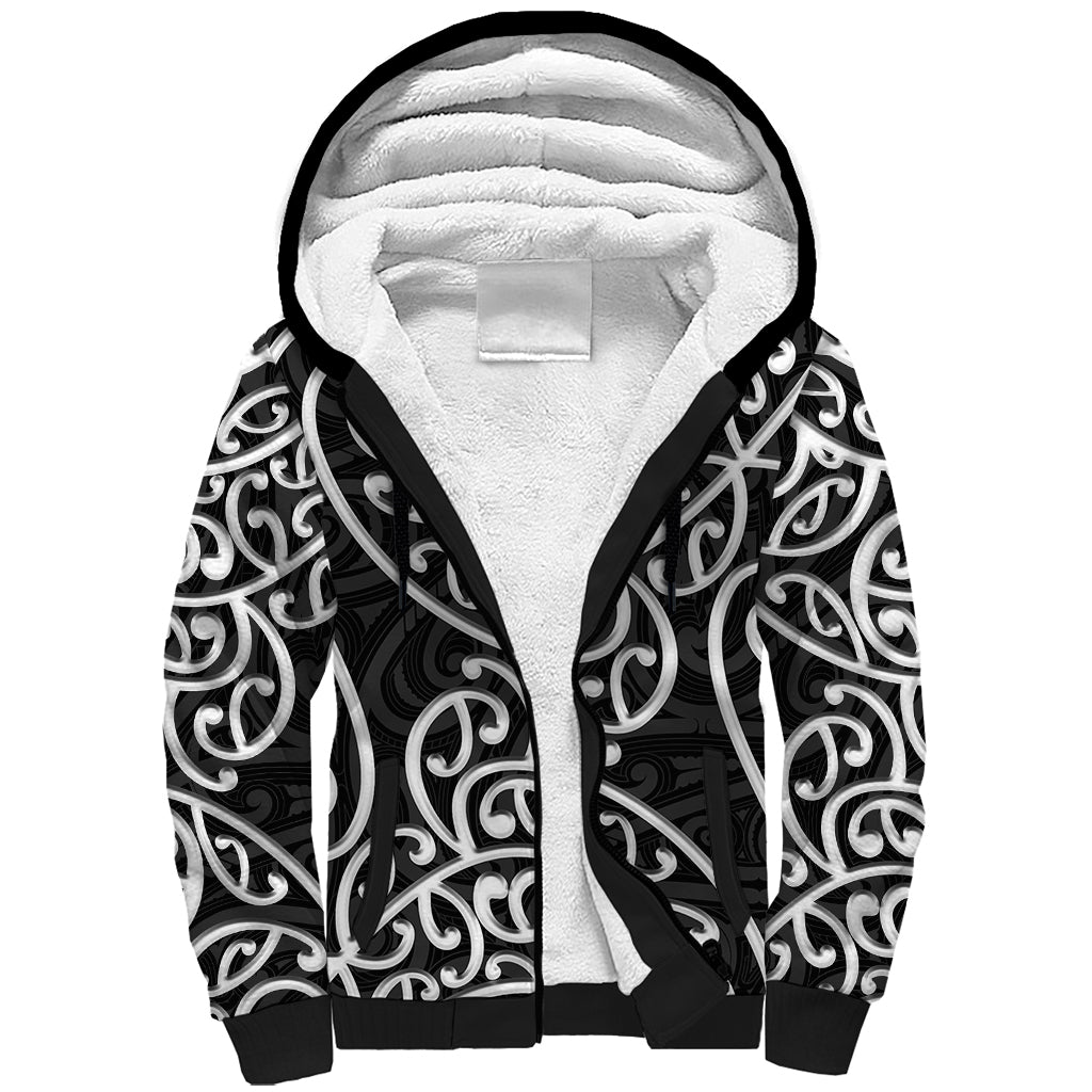 New Zealand Sherpa Hoodie Maori Pattern White LT6 - Wonder Print Shop