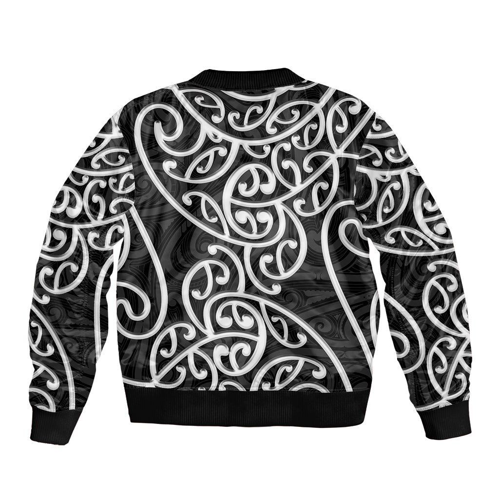 New Zealand Sleeve Zip Bomber Jacket Maori Pattern White LT6 - Wonder Print Shop