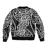 New Zealand Sleeve Zip Bomber Jacket Maori Pattern White LT6 - Wonder Print Shop