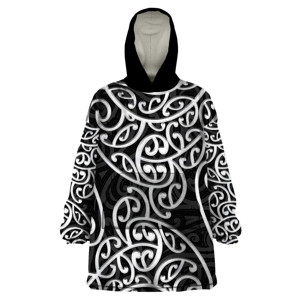 New Zealand Wearable Blanket Hoodie Maori Pattern White LT6 - Wonder Print Shop