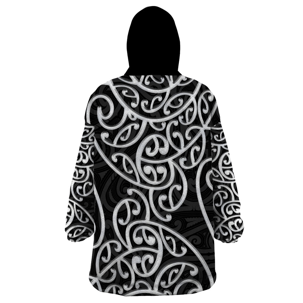 New Zealand Wearable Blanket Hoodie Maori Pattern White LT6 - Wonder Print Shop