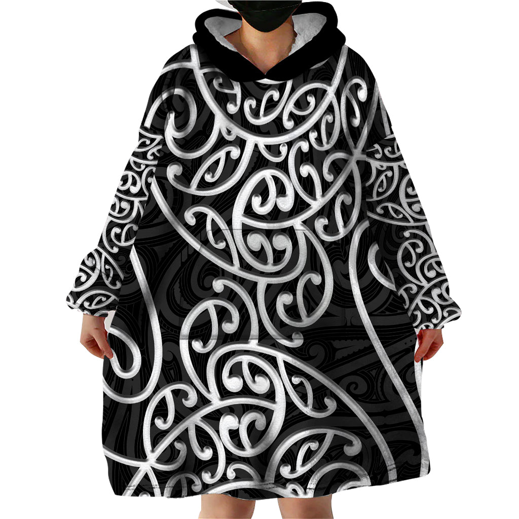 New Zealand Wearable Blanket Hoodie Maori Pattern White LT6 - Wonder Print Shop
