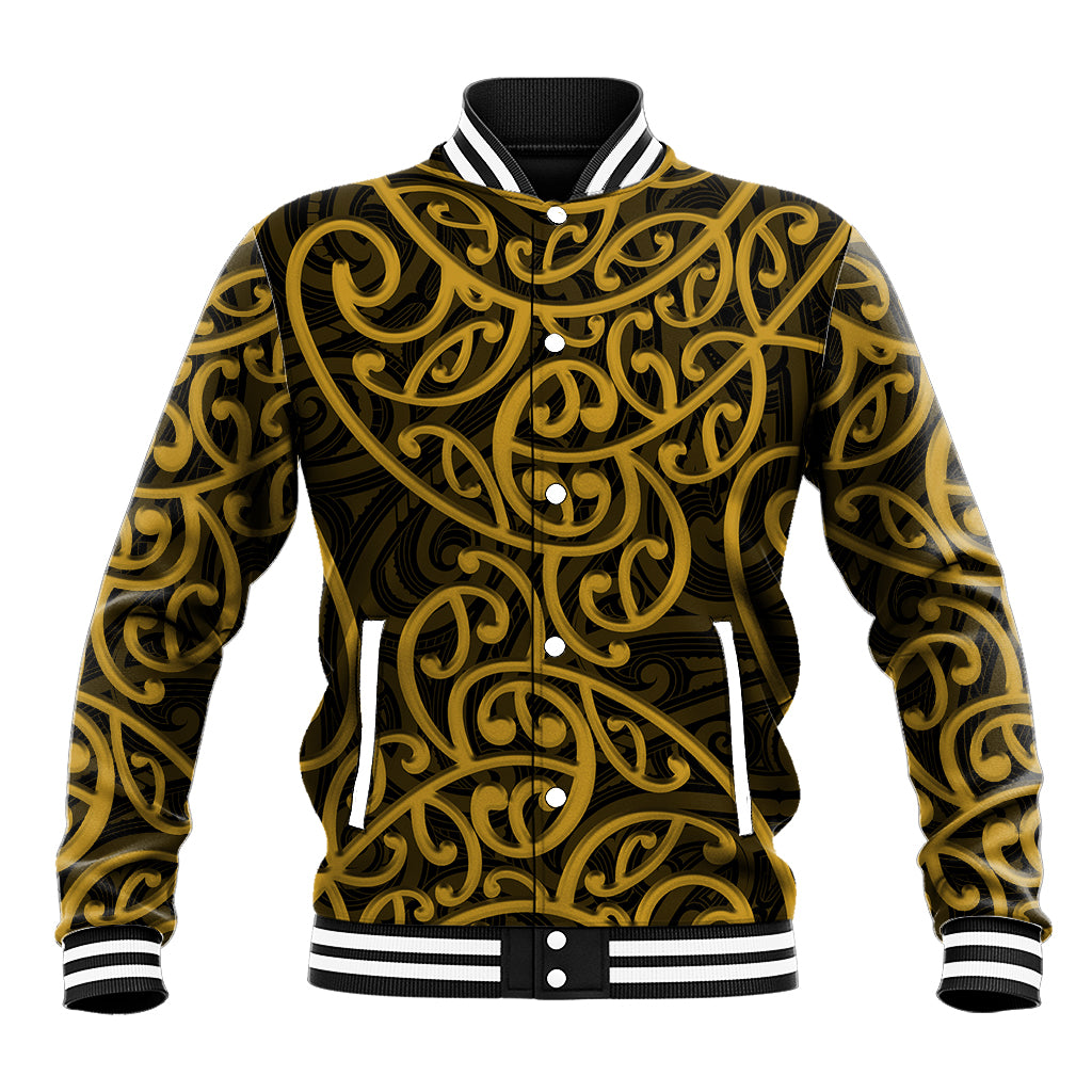 New Zealand Baseball Jacket Maori Pattern Gold LT6 - Wonder Print Shop