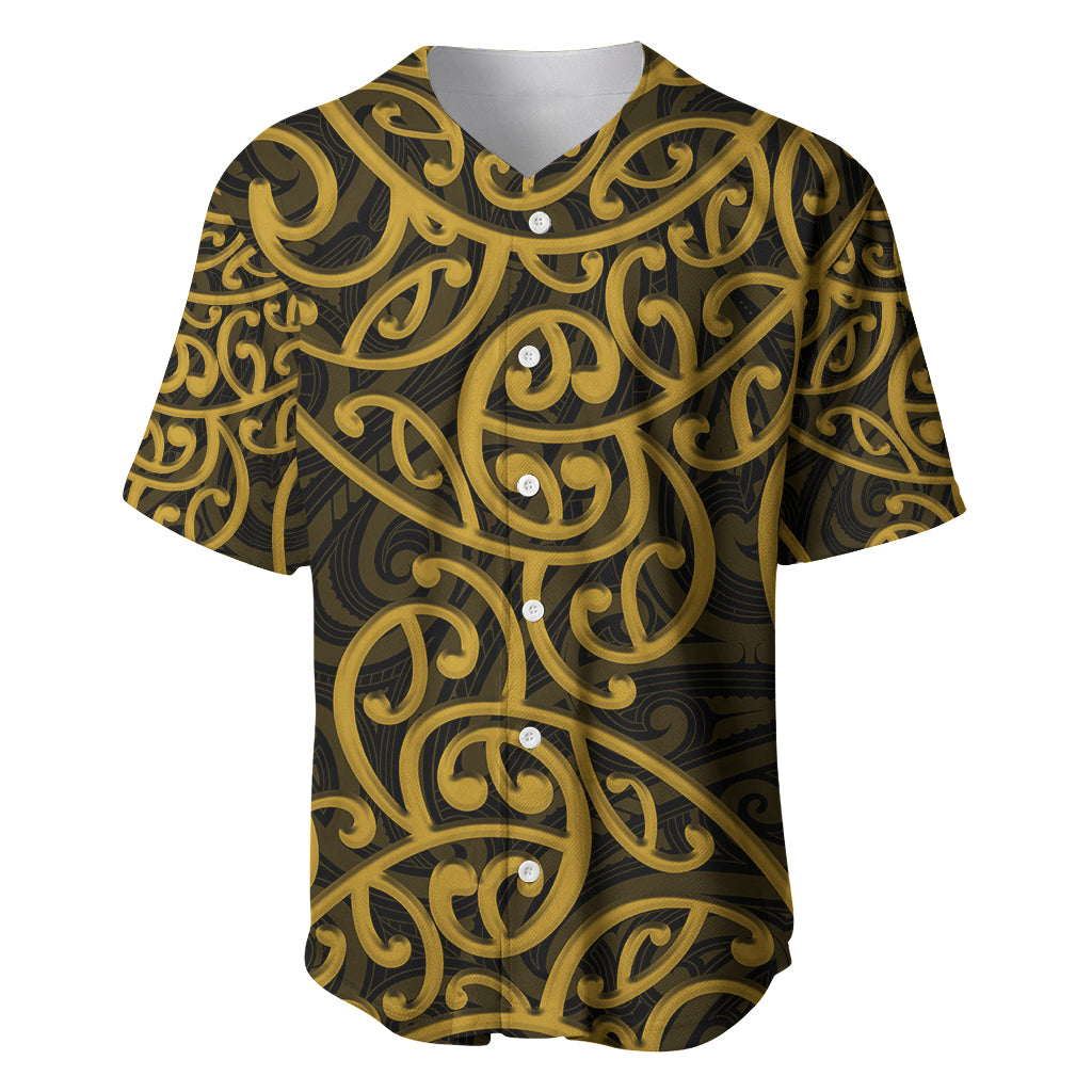 New Zealand Baseball Jersey Maori Pattern Gold LT6 - Wonder Print Shop