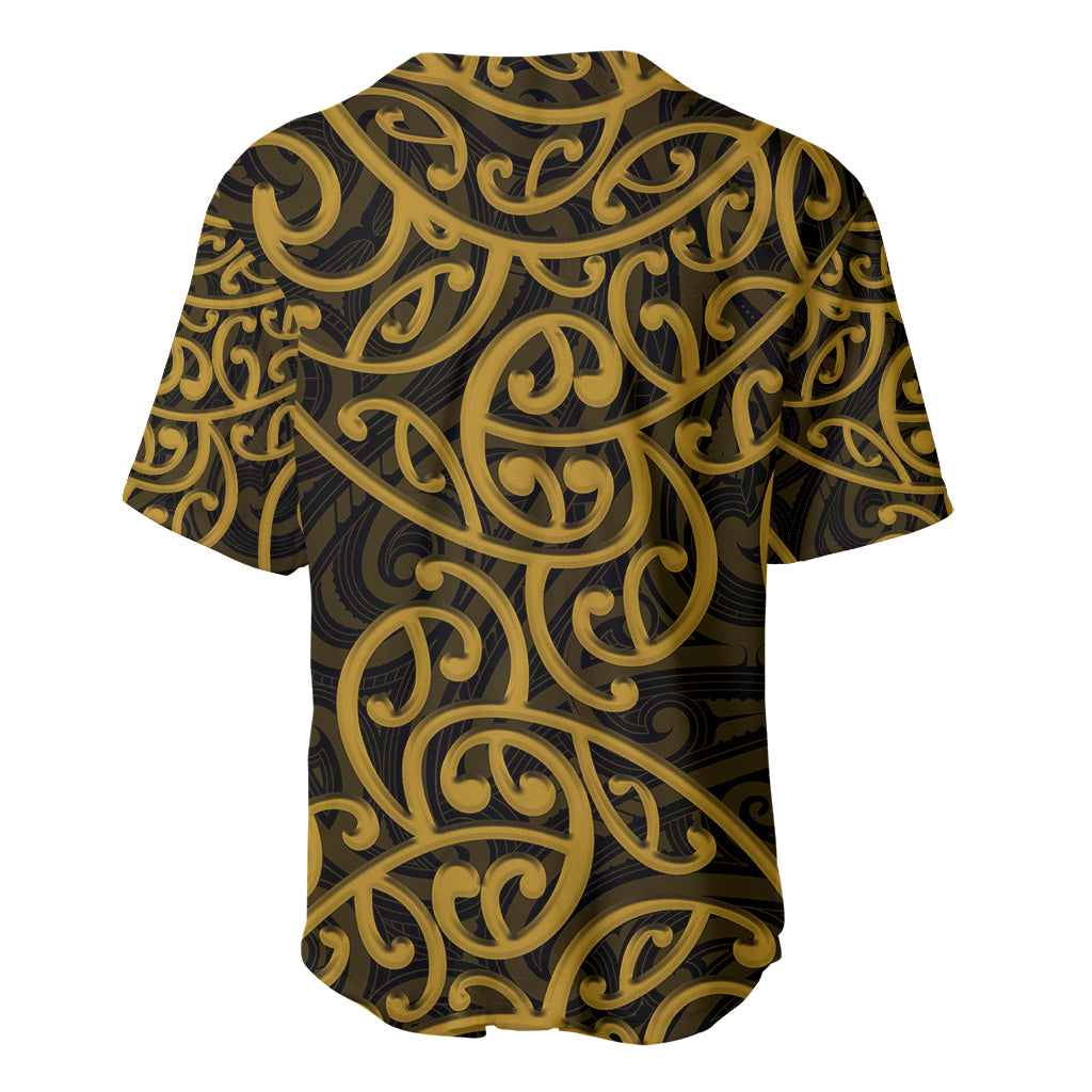New Zealand Baseball Jersey Maori Pattern Gold LT6 - Wonder Print Shop