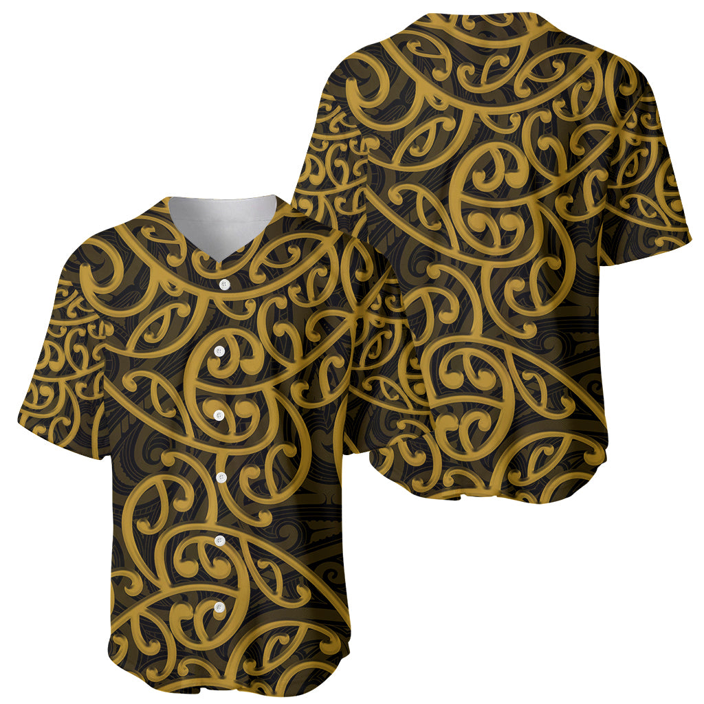 New Zealand Baseball Jersey Maori Pattern Gold LT6 - Wonder Print Shop