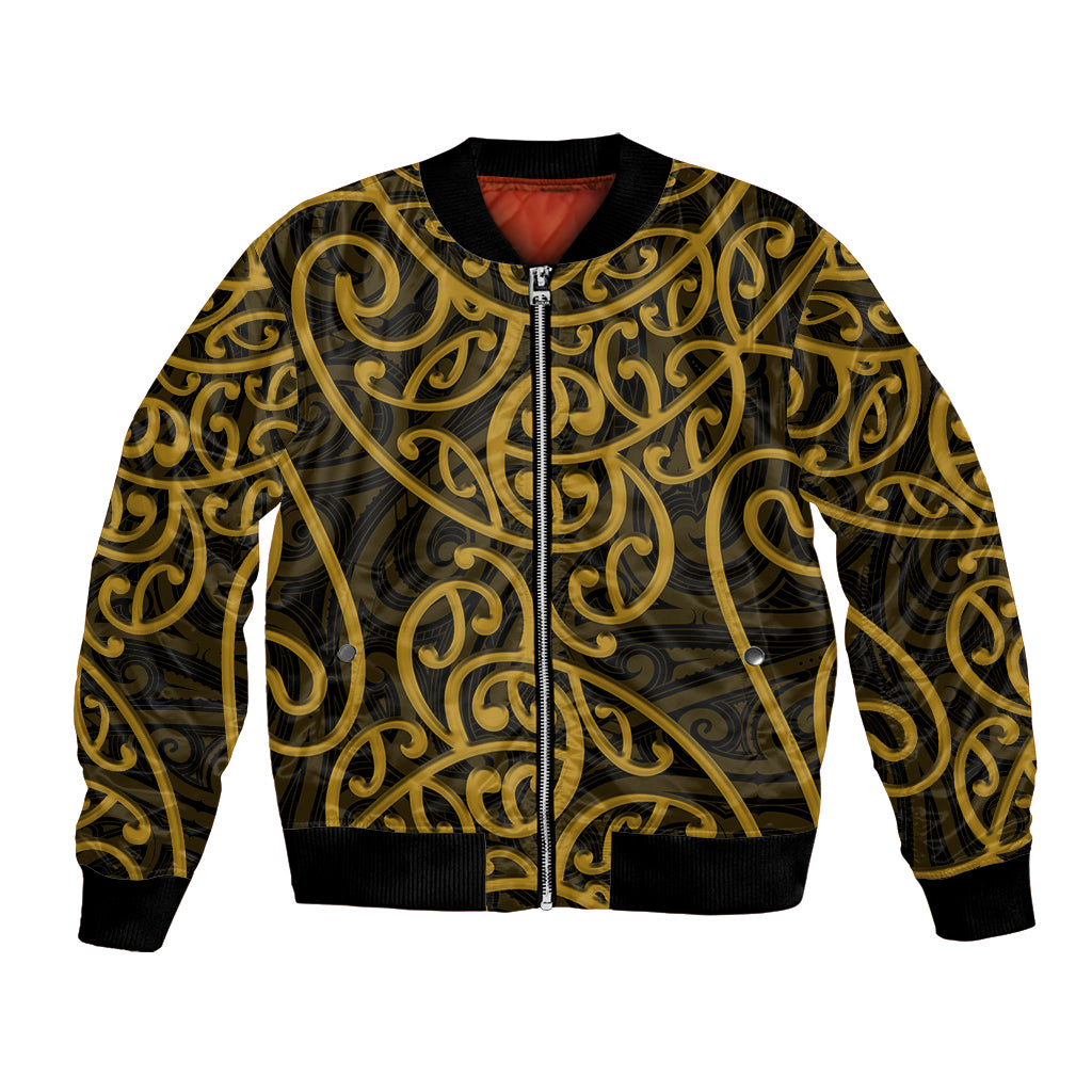 New Zealand Bomber Jacket Maori Pattern Gold LT6 - Wonder Print Shop