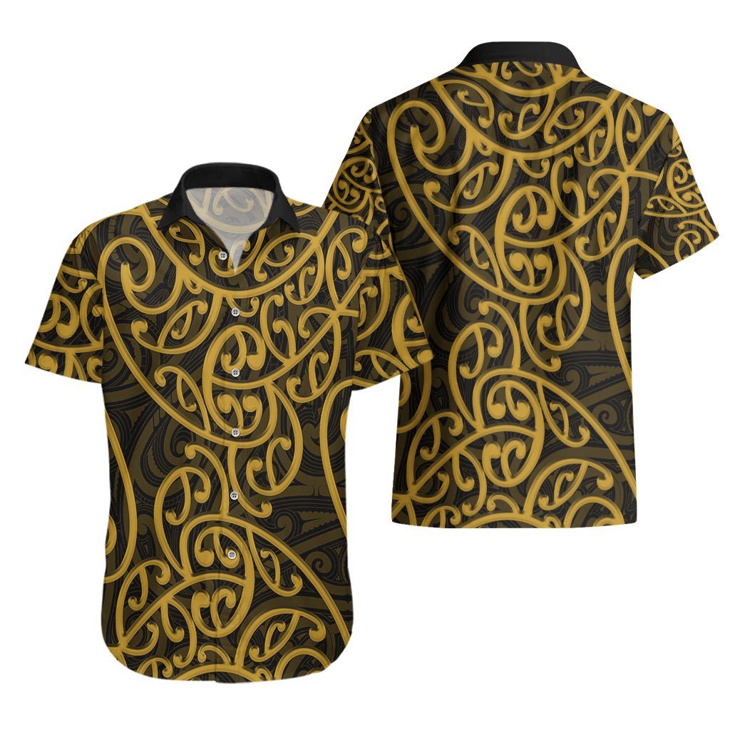 New Zealand Hawaiian Shirt Maori Pattern Gold LT6 - Wonder Print Shop