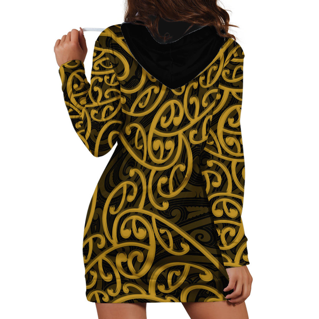 New Zealand Hoodie Dress Maori Pattern Gold LT6 - Wonder Print Shop