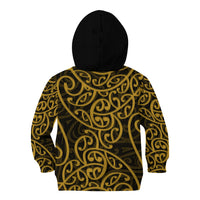 New Zealand Kid Hoodie Maori Pattern Gold LT6 - Wonder Print Shop