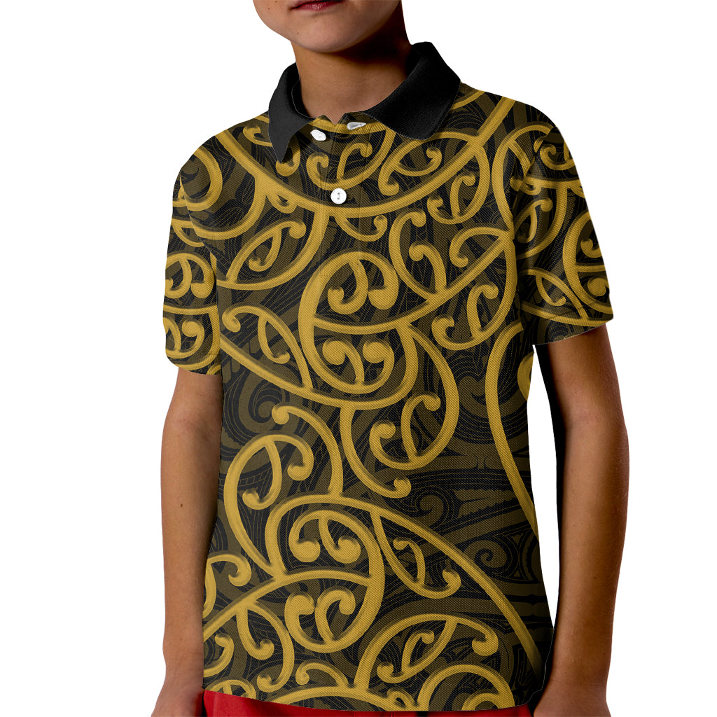 New Zealand Kid Polo Shirt Maori Pattern Gold LT6 - Wonder Print Shop