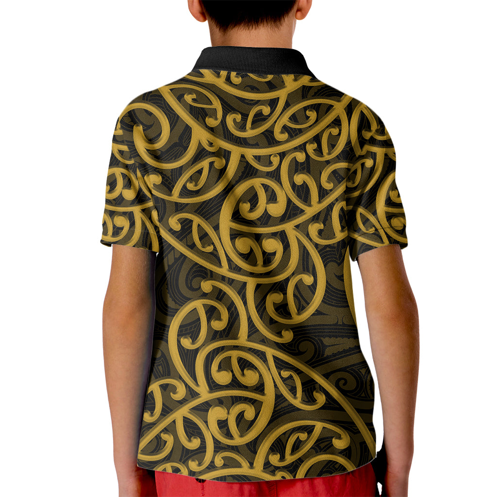New Zealand Kid Polo Shirt Maori Pattern Gold LT6 - Wonder Print Shop