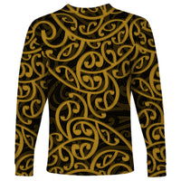New Zealand Long Sleeve Shirt Maori Pattern Gold LT6 - Wonder Print Shop