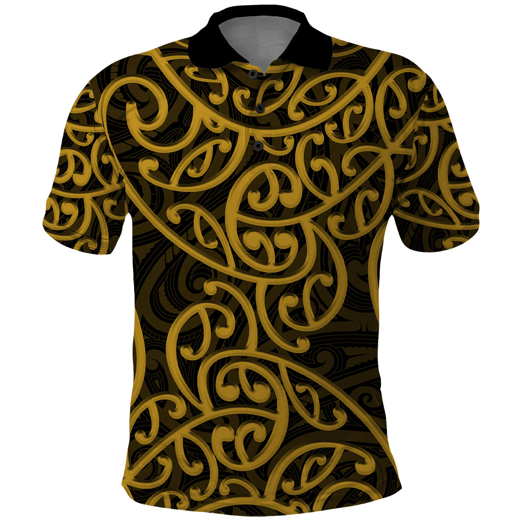 New Zealand Polo Shirt Maori Pattern Gold LT6 - Wonder Print Shop
