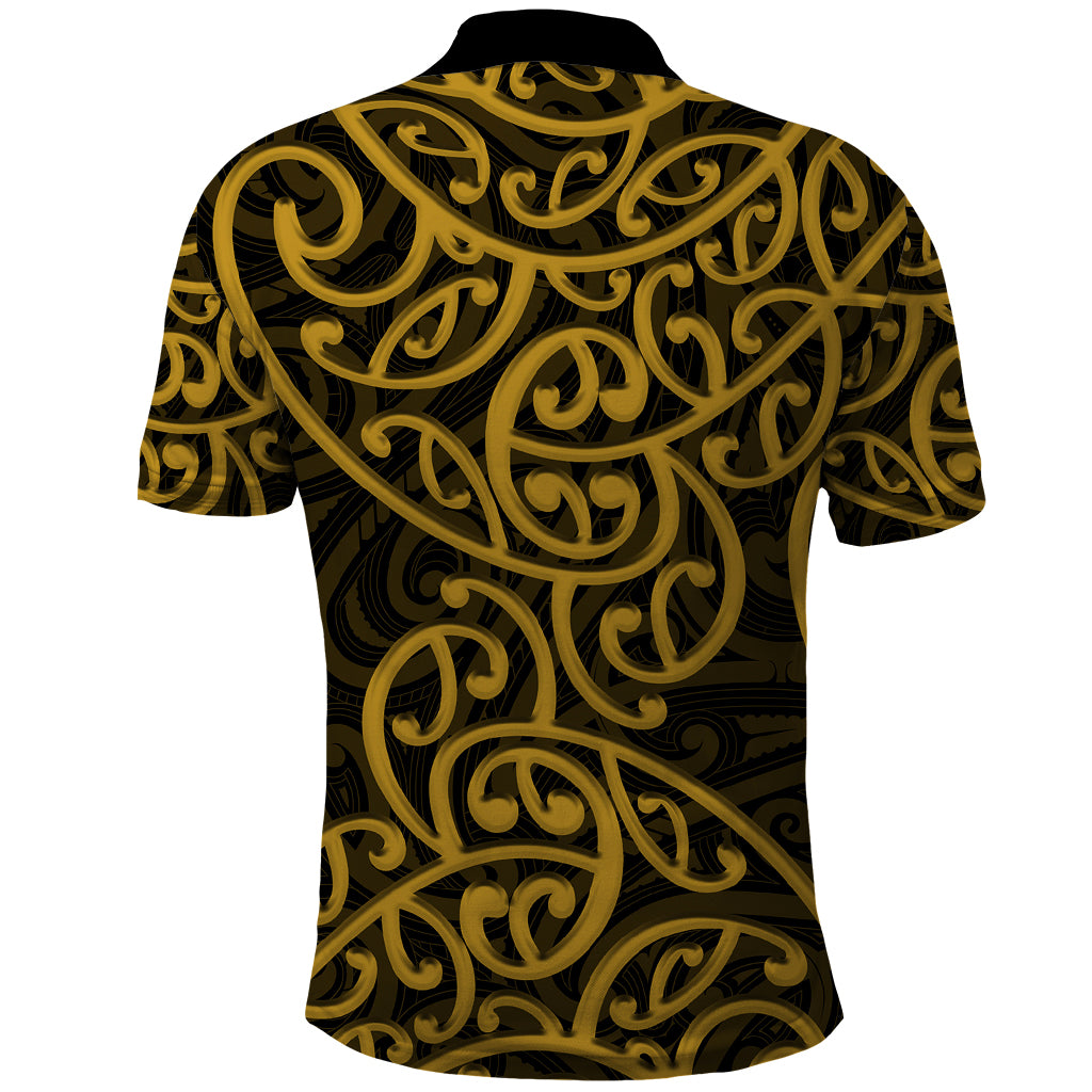 New Zealand Polo Shirt Maori Pattern Gold LT6 - Wonder Print Shop