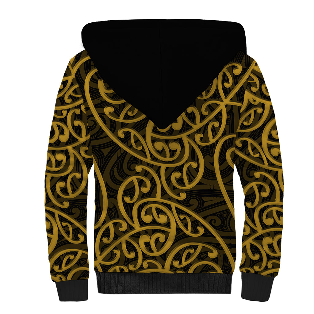 New Zealand Sherpa Hoodie Maori Pattern Gold LT6 - Wonder Print Shop
