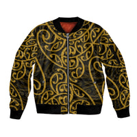 New Zealand Sleeve Zip Bomber Jacket Maori Pattern Gold LT6 - Wonder Print Shop
