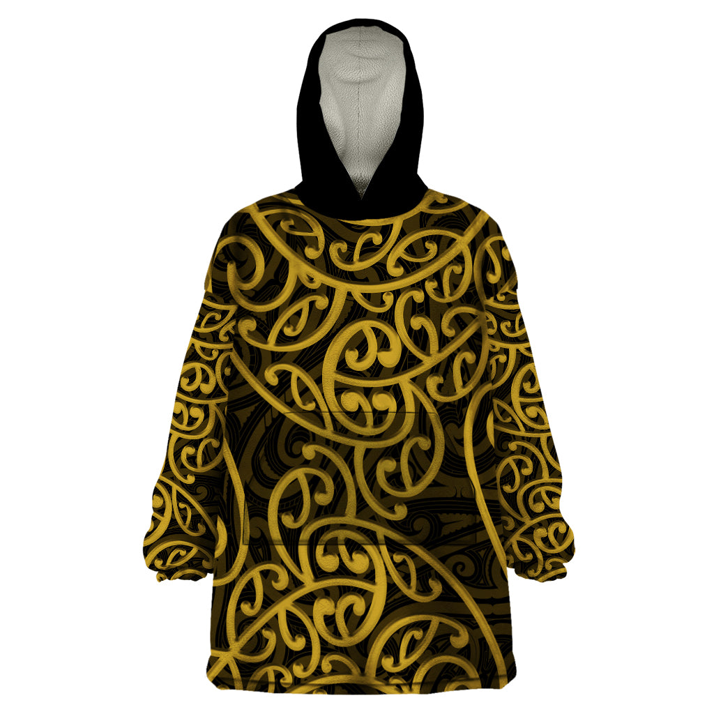 New Zealand Wearable Blanket Hoodie Maori Pattern Gold LT6 - Wonder Print Shop