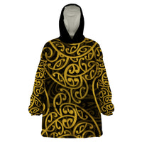 New Zealand Wearable Blanket Hoodie Maori Pattern Gold LT6 - Wonder Print Shop