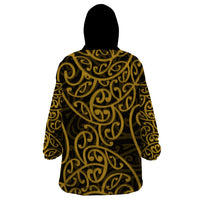 New Zealand Wearable Blanket Hoodie Maori Pattern Gold LT6 - Wonder Print Shop
