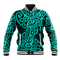 New Zealand Baseball Jacket Maori Pattern Turquoise LT6 - Wonder Print Shop