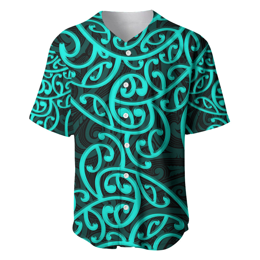 New Zealand Baseball Jersey Maori Pattern Turquoise LT6 - Wonder Print Shop